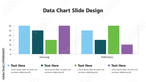 Monthly data analysis shown with vibrant bar charts and detailed text descriptions