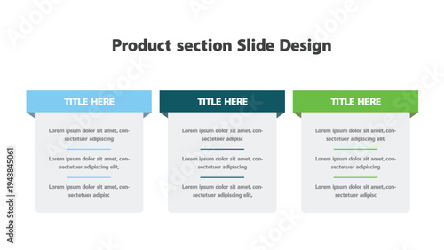 Three customizable product information sections for presentation layouts with colored banners