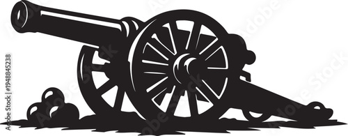 army old cannon logo silhouette vector illustration, field gun logo, weapon military old cannon history logo silhouette vector