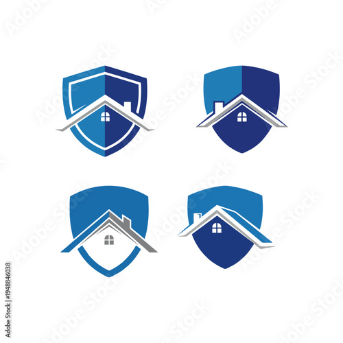Shield home security and real estate logo design set vector template.