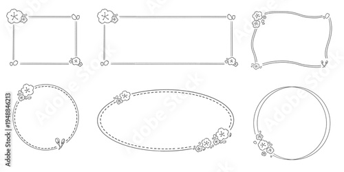 桜の花をあしらったシンプルな枠線セット　　　　　　　　　　　　　　　　　　　　　　　　　　　　　