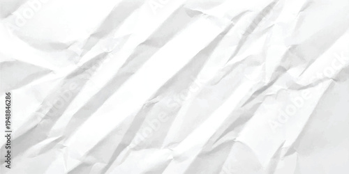 Blank white crumpled paper texture background with realistic wrinkles and folds vector illustration.