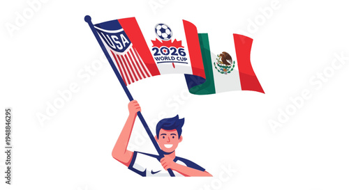 USA, Canada, Mexico 2026 World Cup Co-Host Flags Waving