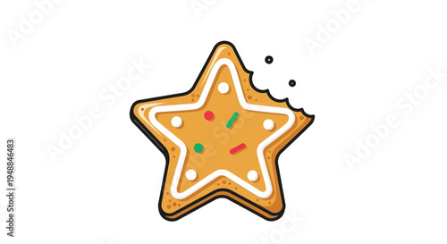 Bitten Star Cookie with Icing and Sprinkles, Isolated on White Background