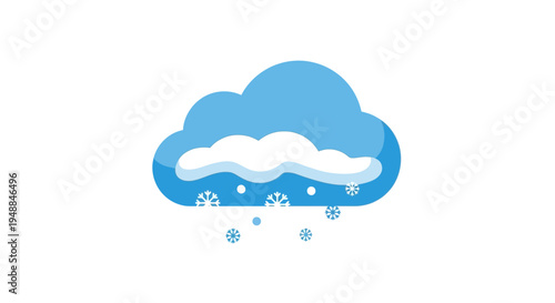 Blue cloud with snowflakes falling, winter weather icon, flat design