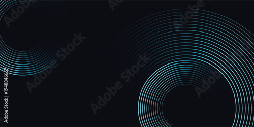 Blue abstract background with glowing circles. Swirl circular lines pattern. Geometric spiral. Twirl element. Modern graphic design. Futuristic technology concept.