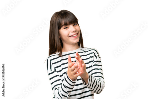 Little caucasian girl over isolated background applauding after presentation in a conference