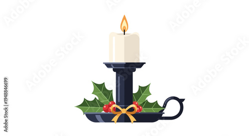 Christmas Candle Holder with Holly and Berries, Festive Decoration