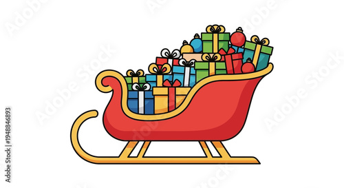 Christmas Sleigh Full of Presents and Ornaments