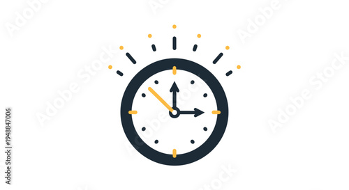 Clock Icon with Time Passing and Sunburst Effect
