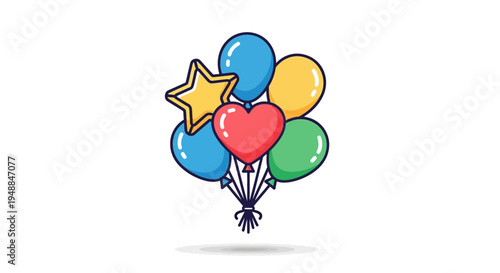 Colorful Party Balloons: Heart, Star, Round Shapes - Celebration Vector
