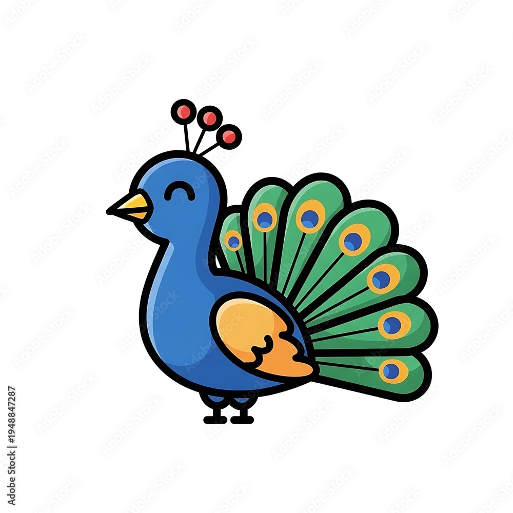 Fototapeta premium Colorful cartoon peacock illustration.