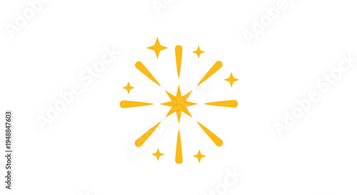 Golden Sparkler Burst with Stars on White Background