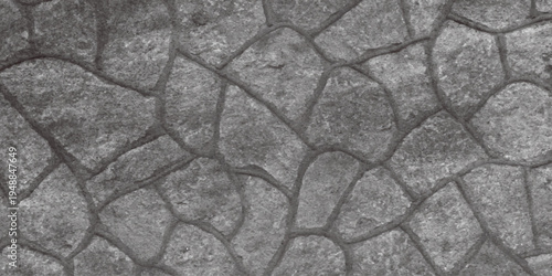 Grey stone wall pavement texture with irregular cobblestone pattern and rough rock surface vector illustration.