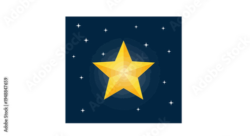 Golden Star Shining Brightly in a Starry Night Sky