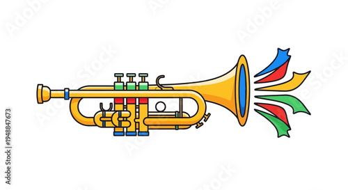Golden Trumpet With Colorful Sound Waves, Music Instrument