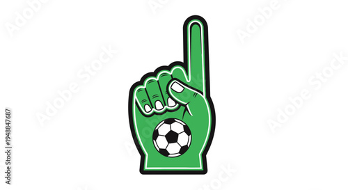 Green Foam Finger With Soccer Ball, Sports Fanatic Hand, Number One Gesture