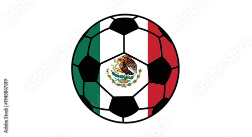 Mexico Flag Soccer Ball Emblem Isolated White Background