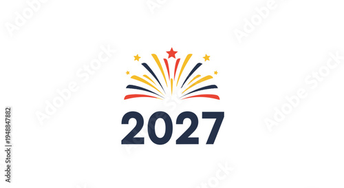 New Year 2027 Celebration Fireworks and Star Icon