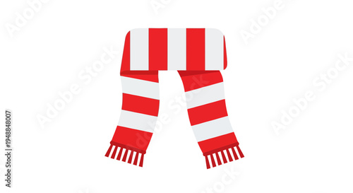 Red and White Striped Winter Scarf with Tassels Isolated on White Background