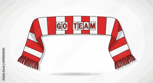 Red and White Striped Football Scarf with "GO TEAM" Text - Sports Fan Accessory