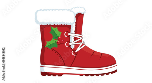 Red Christmas Boot with Holly Decoration, Winter Footwear