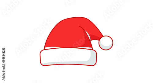 Red Santa Hat with White Pom Pom and Trim - Christmas Symbol Icon