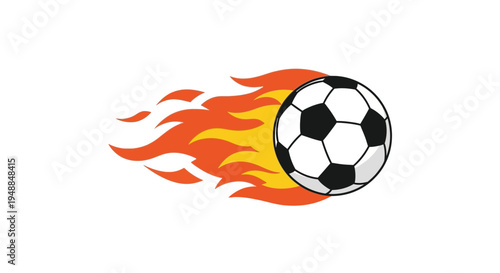 Soccer ball on fire, dynamic motion, sports concept, white background