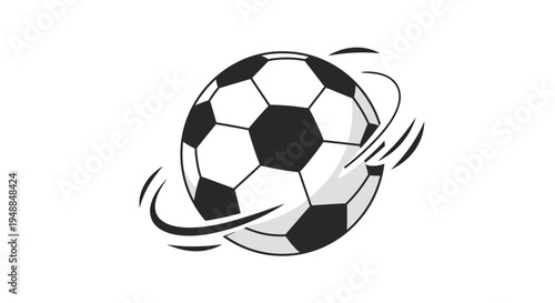 Soccer ball spinning with motion lines, sport concept, isolated on white