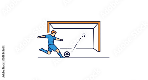 Soccer Player Kicking Ball Towards Goal - Minimalist Flat Illustration