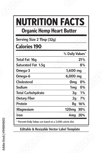 nutrition  facts  label  hemp  butter