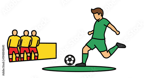 Soccer Player Kicking Ball, Opponents in Wall