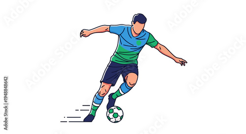 Soccer Player Kicking Ball, Dynamic Action, Sports Illustration