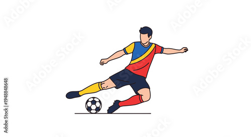 Soccer Player Kicking Ball, Dynamic Action Pose, Minimalist Flat Design