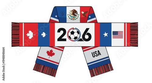 Soccer Scarf 2026 USA Canada Mexico Flags, World Cup Fan Gear