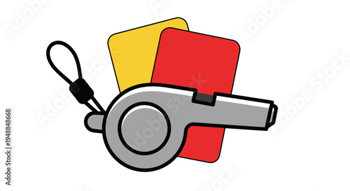 Soccer Referee Whistle and Red Yellow Cards - Sports Game Penalty Concept