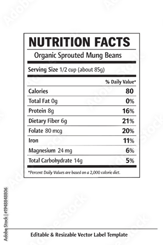 nutrition  facts  label  organic  sprouted  mung  beans 