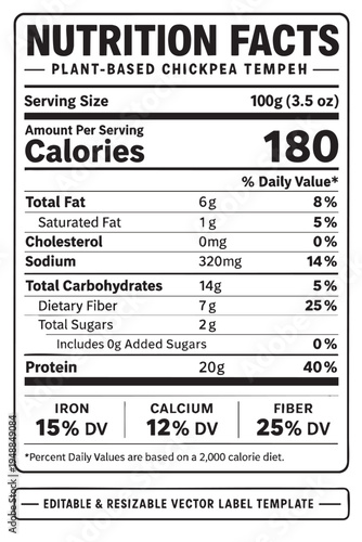 nutrtion facts label   plantbased  chickpea  tempeh