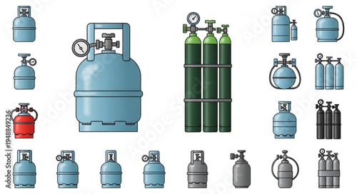 Collection of Gas Cylinders - Industrial and Medical Applications.
