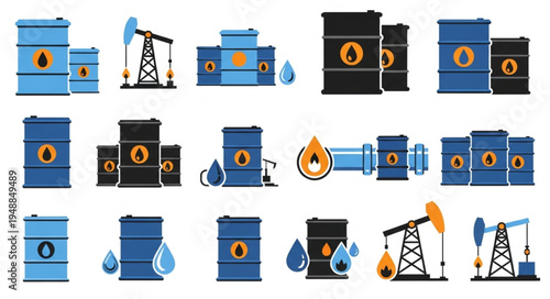 Oil Industry Icons - Barrels, Rigs, and Energy Symbols.