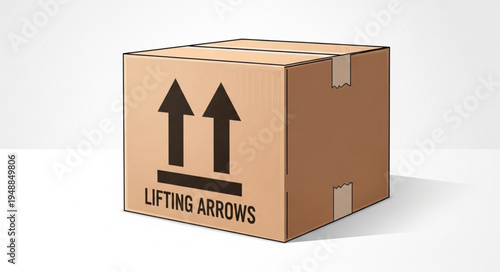 Cardboard box with lifting arrows symbol for shipping and logistics.