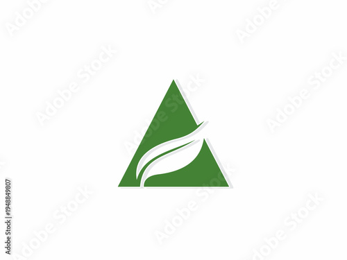 Minimalist Green Leaf Inside Triangle Shape Logo for Eco Friendly Agriculture and Sustainable Energy Brands