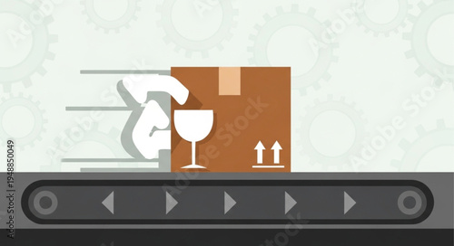 Fragile package moving quickly on a conveyor belt.