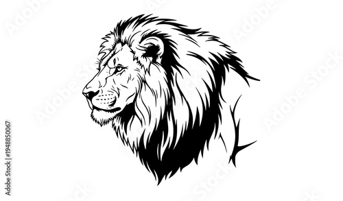 Majestic lion profile black and white vector illustration powerful wild animal design