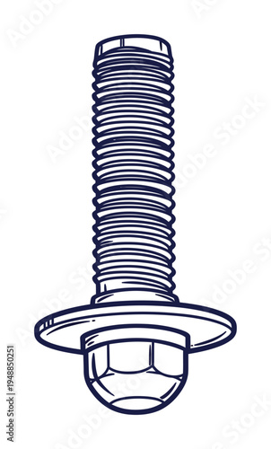 Vector of a hex bolt with a threaded shaft and a flat washer head