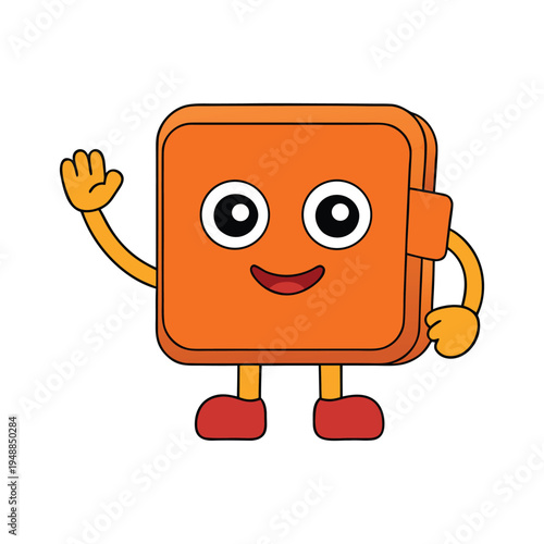 Realistic colorful simple flat style vector Clipart of a wallet waving happily,white background