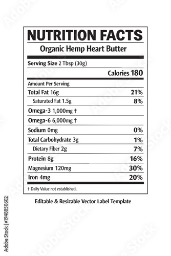 organic  hemp  heart  butter  nutrition  label  facts  