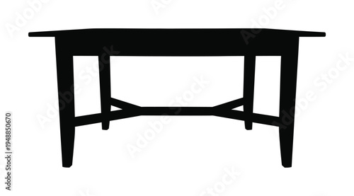 Vector silhouette of a minimalist rectangular table with four tapered legs and a sturdy frame