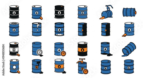 Collection of Oil Drums and Barrels in Various Styles.