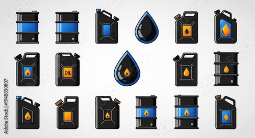 Oil and Gas Industry Icons - Barrels, Cans, and Drops.